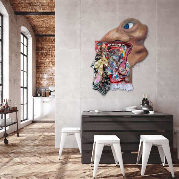 Megan Dune artwork view in a room View in the room of Megan Dune's sculptural painting Gutsy