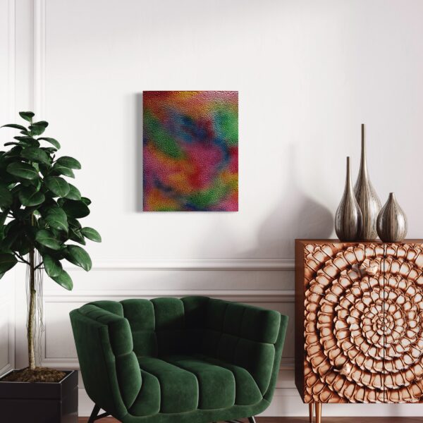 John Monn colorful mixed media piece view in a room