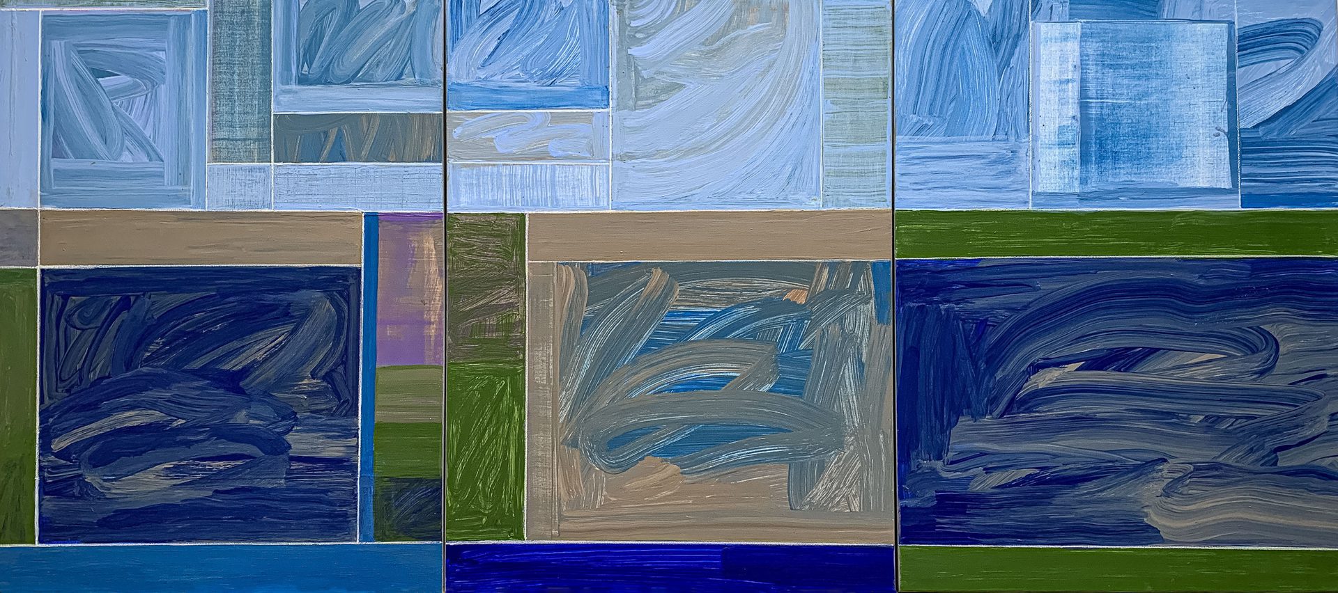 AH 9-1 Triptych David Kupferman A full scale image of the modern, geometric triptych painting by David Kupferman