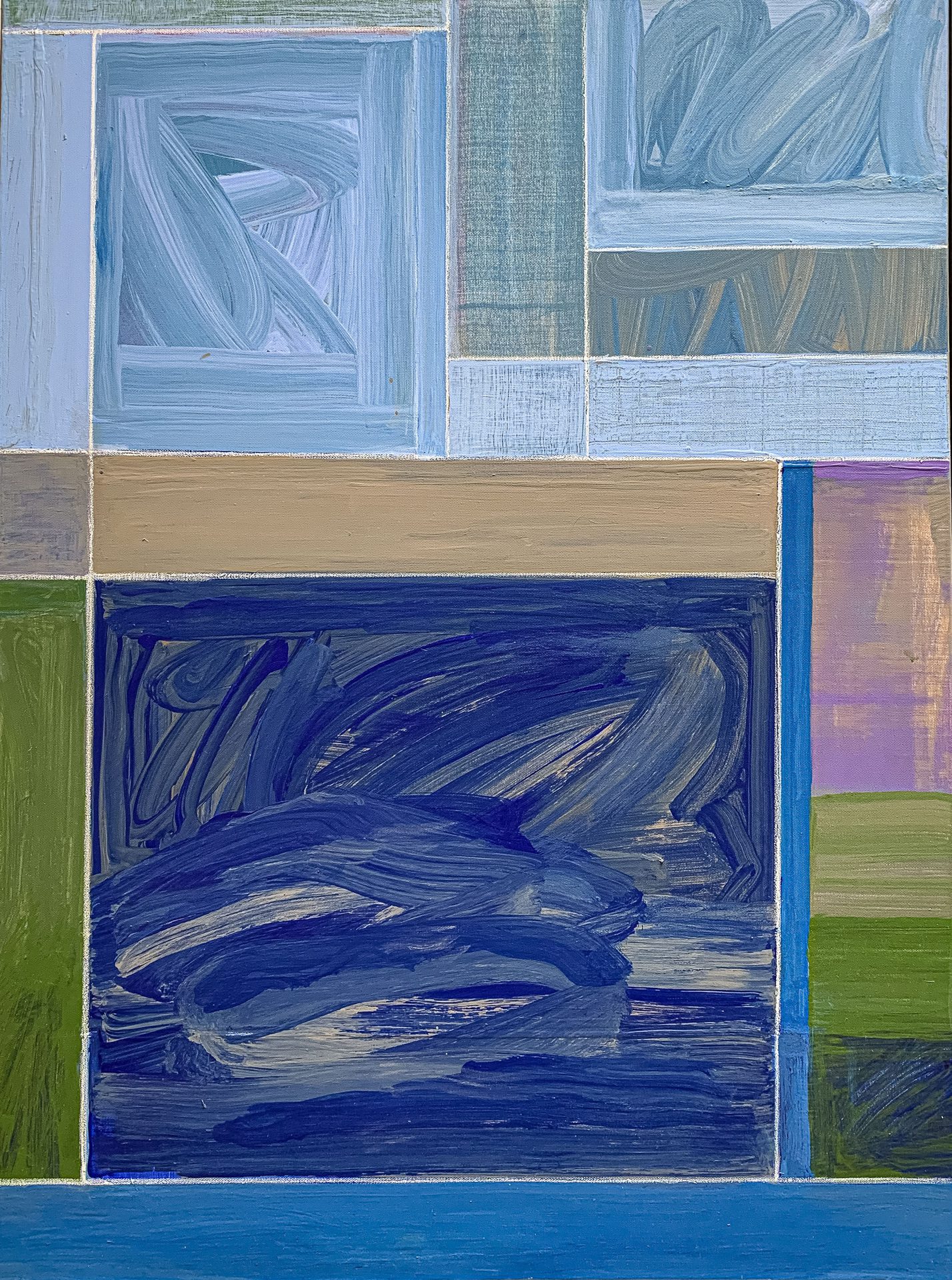 AH 9-1 Triptych David Kupferman A detail shot of the modern, geometric triptych painting AH by David Kupferman