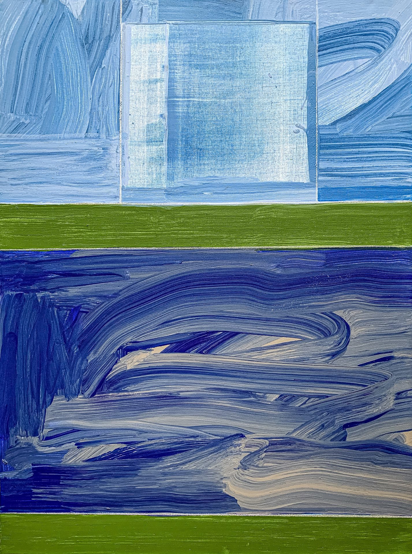 AH 9-3 David Kupferman FULL A detail shot of the modern, geometric triptych painting AH 9-3 by David Kupferman