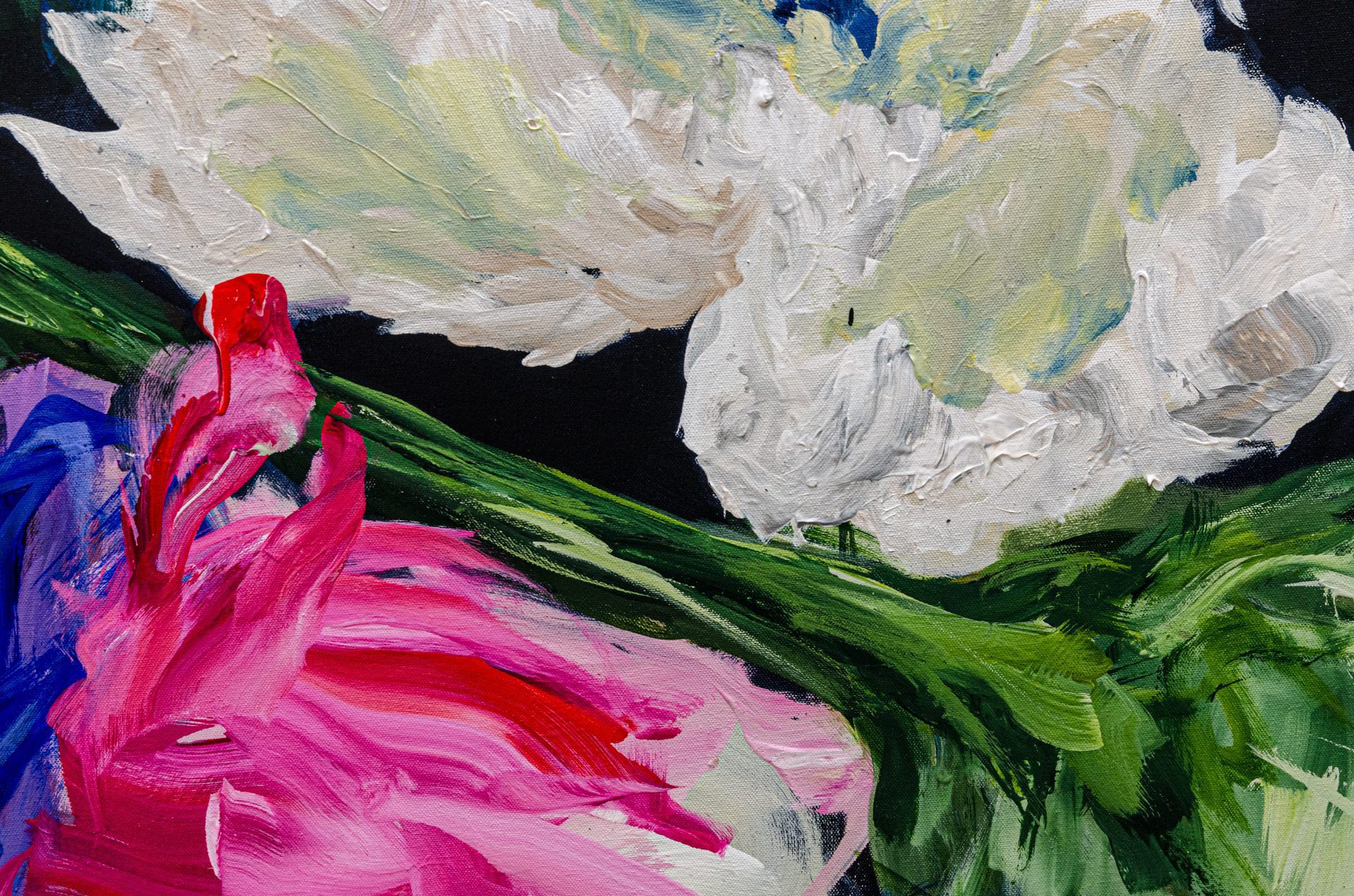 Lost In A Dream 2 Ramona Stelzer Detail Shot 2 A detailed close up photo of the large abstract floral painting, Lost in a Dream #2 by Ramona Stelzer