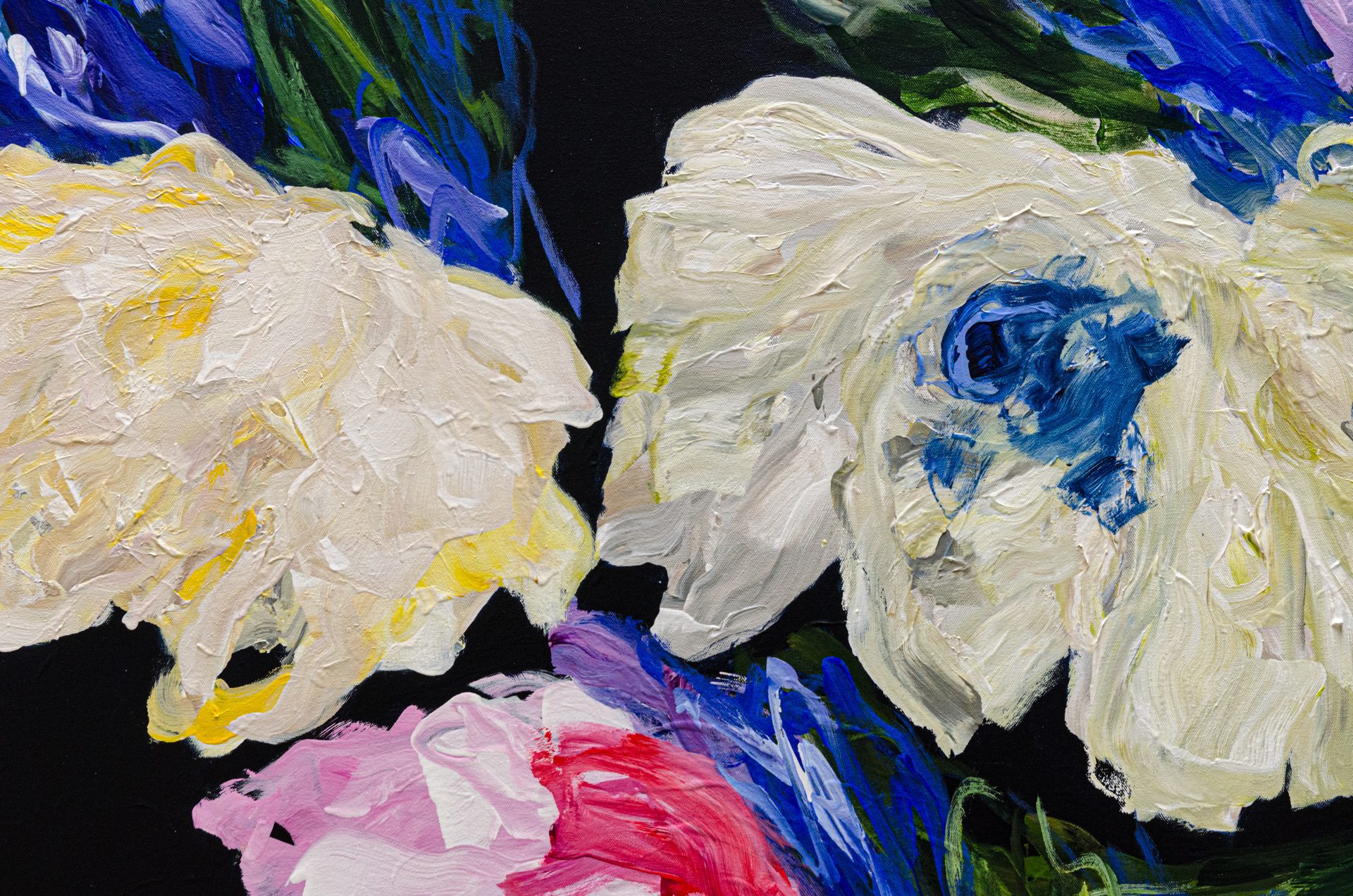 Lost In A Dream #1 Ramona Stelzer Detail 2 A detailed close up photo of the large abstract floral painting, Lost in a Dream #1 by Ramona Stelzer