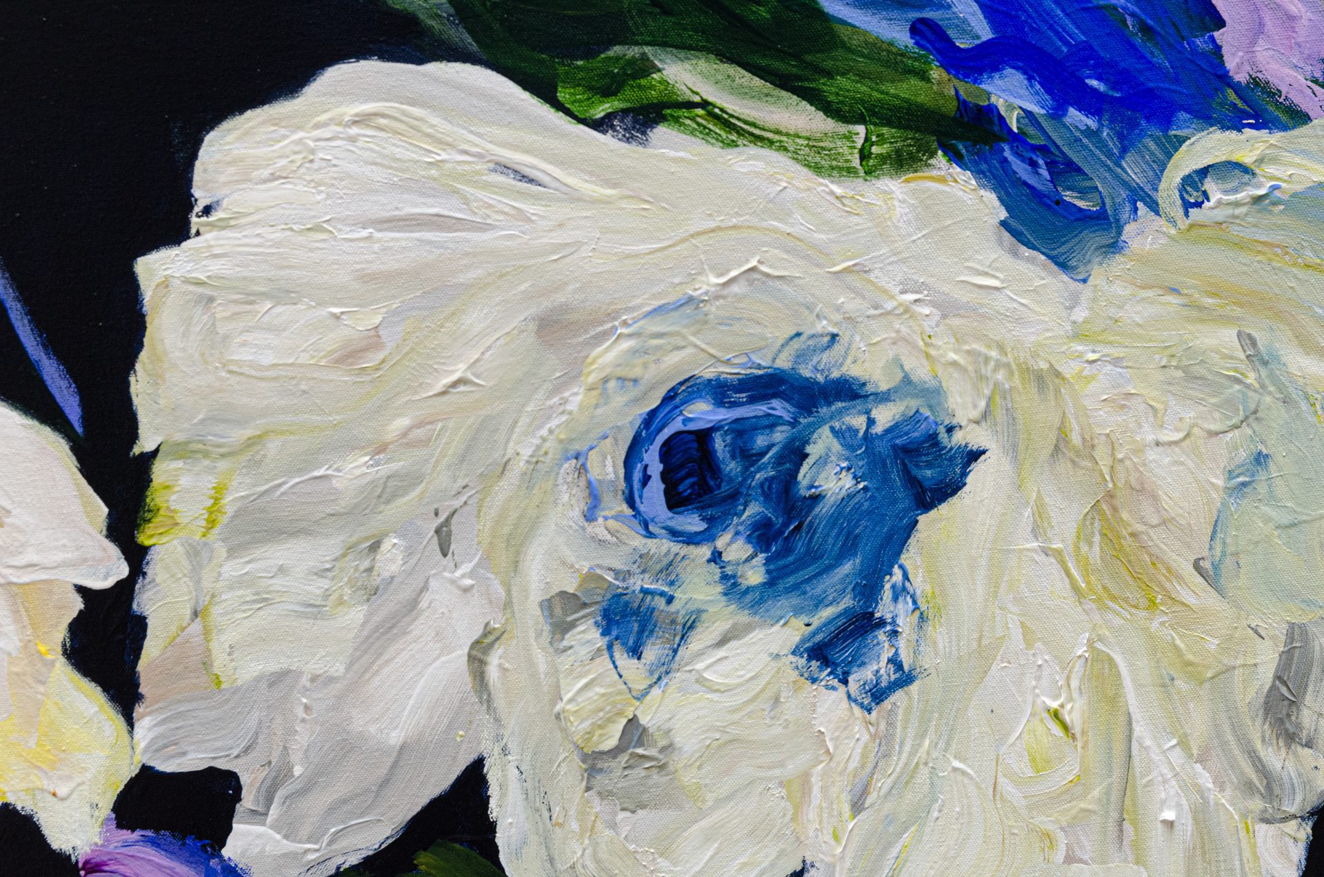 Lost In A Dream #1 Ramona Stelzer Detail 5 A detailed close up photo of the large abstract floral painting, Lost in a Dream #1 by Ramona Stelzer