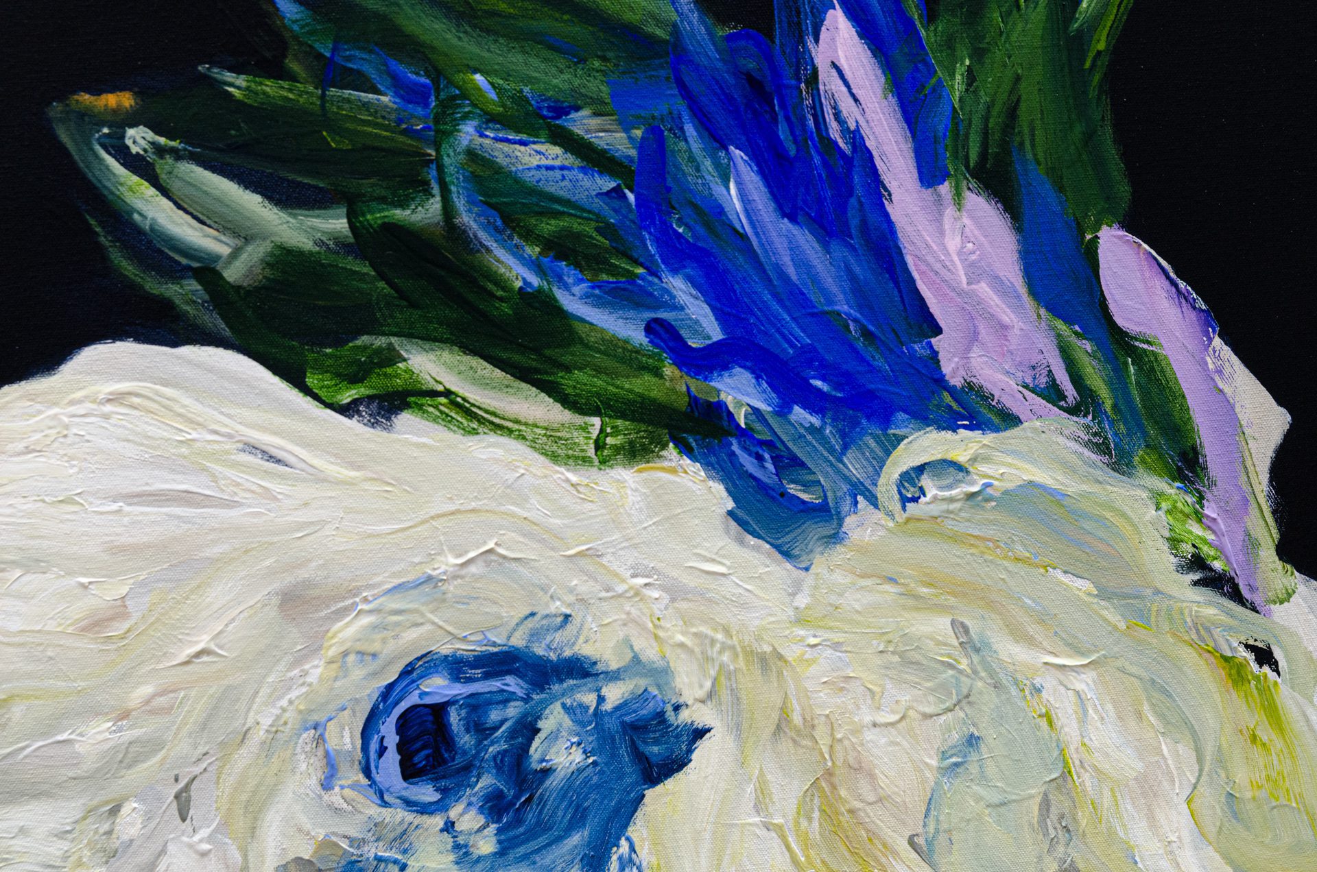 Lost In A Dream #1 Ramona Stelzer Detail 6 A detailed close up photo of the large abstract floral painting, Lost in a Dream #1 by Ramona Stelzer
