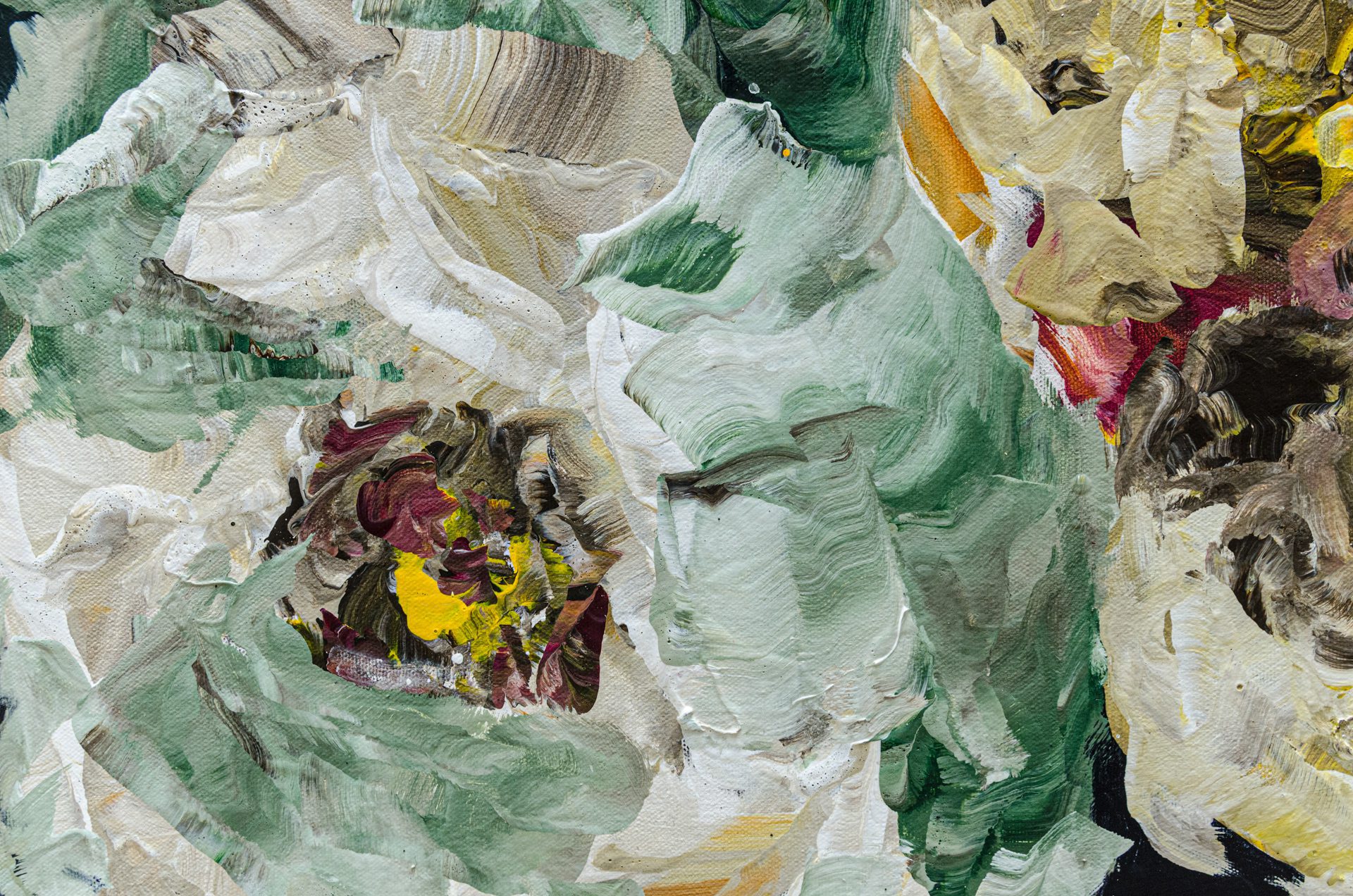 Wildly Kissed #2 Ramona Stelzer Detail 2 A detailed close up photo of a large abstract floral painting, Wildly Kissed #2 by Ramona Stelzer