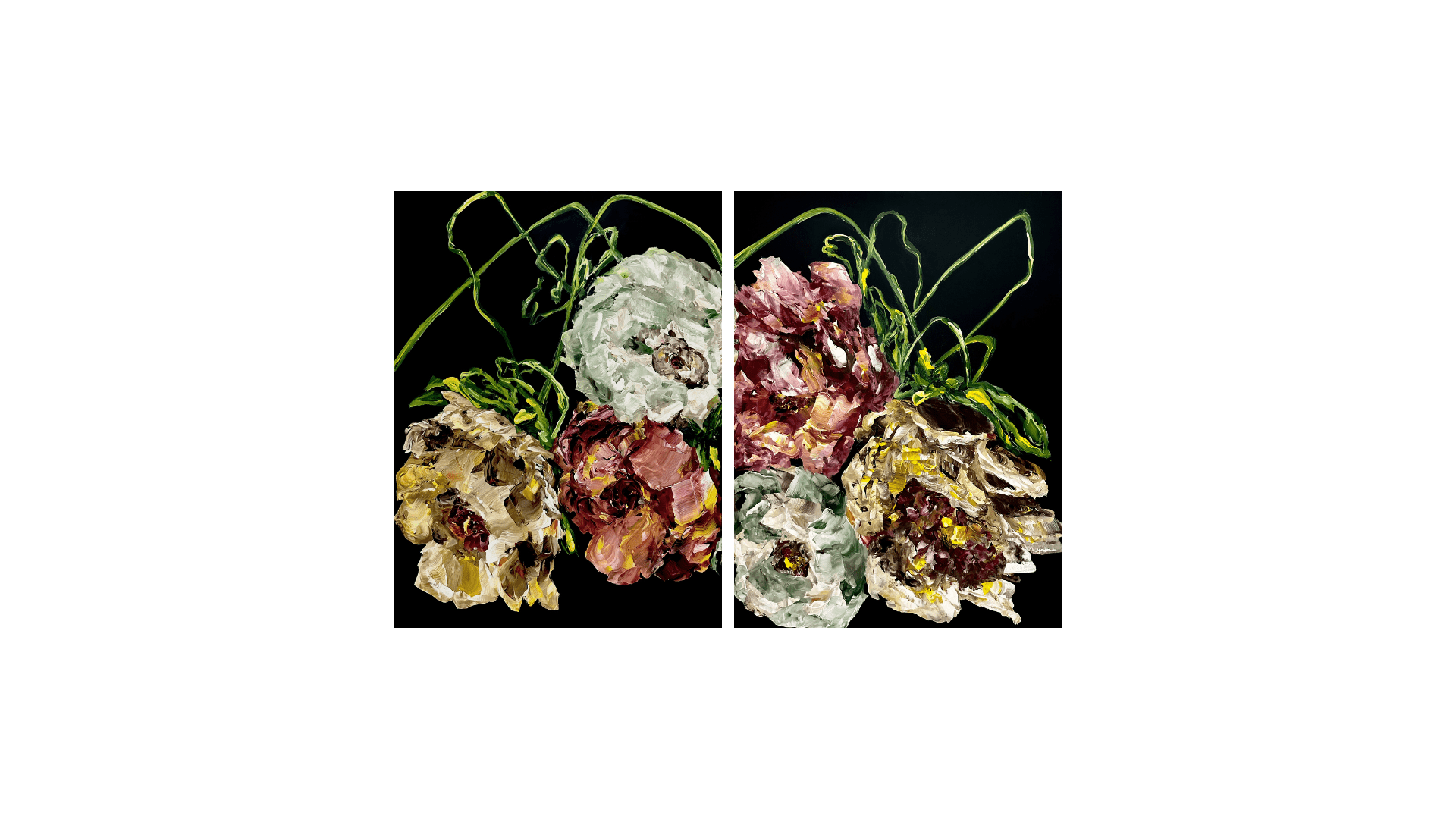 Ramona Stelzer Wildly Kissed diptych view in a room Ramona Stelzer Wildly Kissed diptych