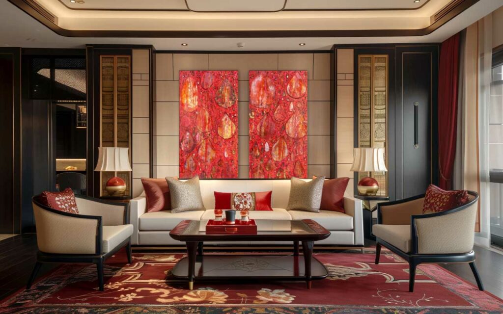 Jeweled Red Tears by Haleh Mashian on display in a themed room